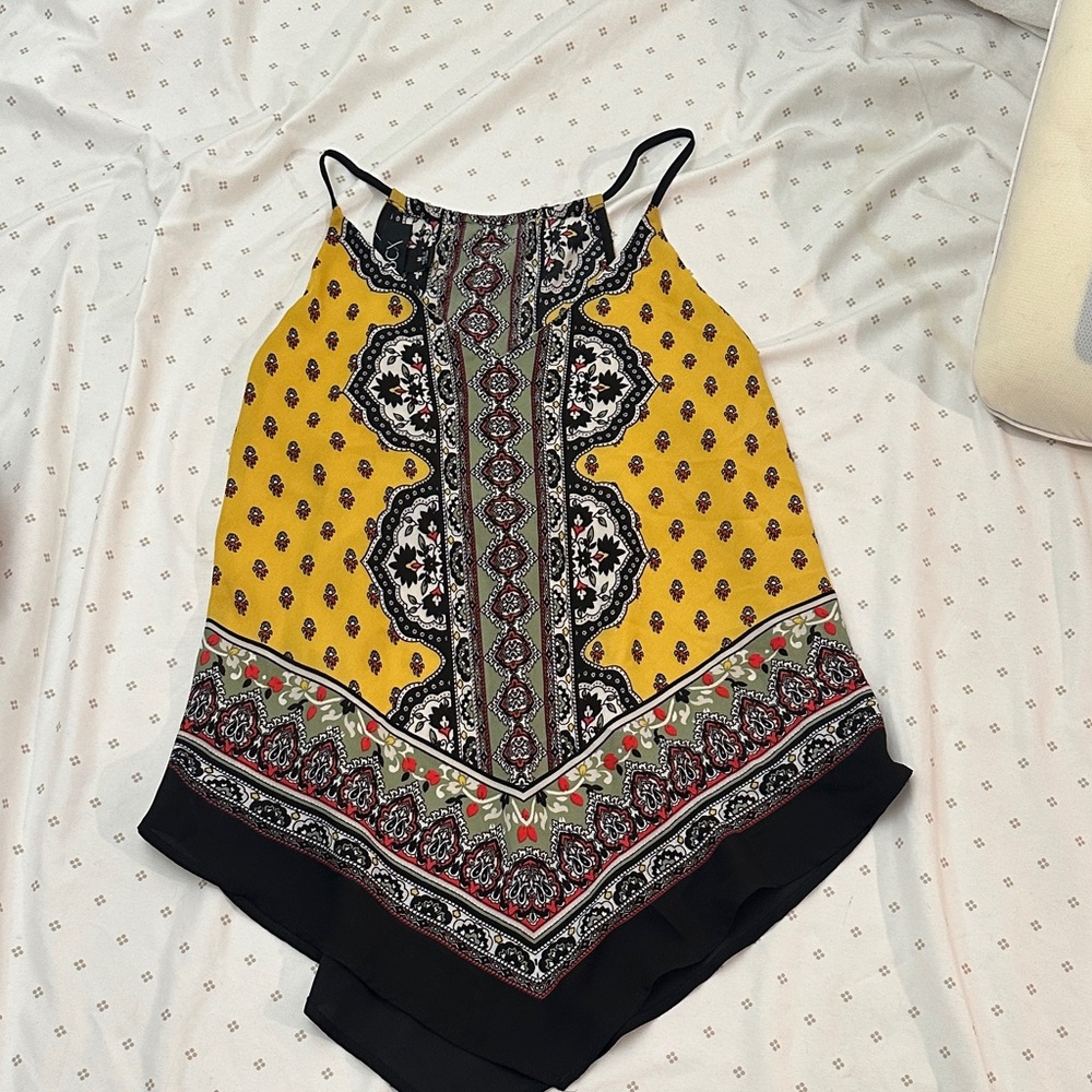 BCX Yellow and Black Patterned Camisole